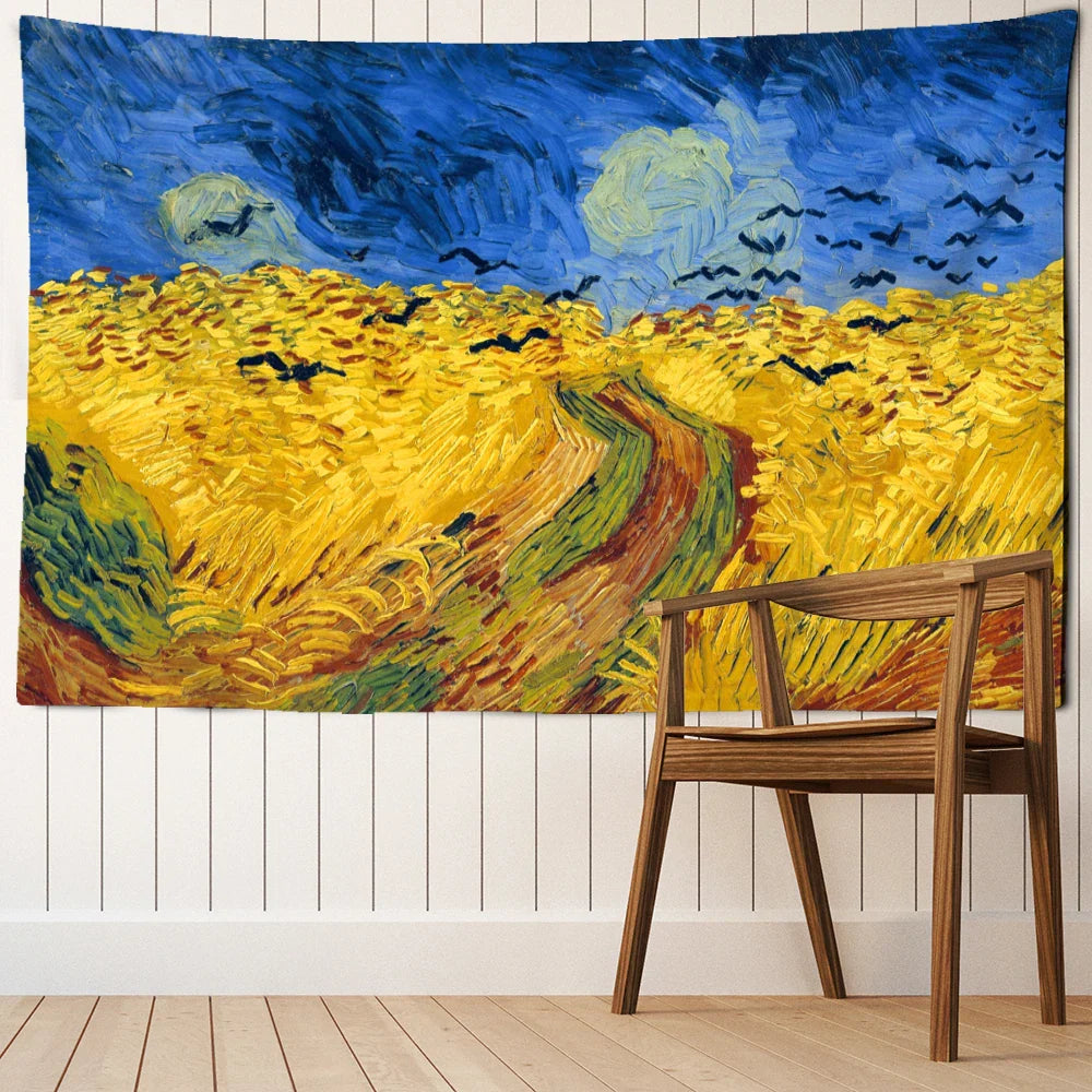 Decorbites™ Golden Field Öl-Gemälde-Teppich Wandbehang - Retro-Hippie-Kunst-Dekoration