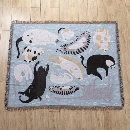 Decorbites™ Halloween-Schwarze-Katze-Gestrickte-Decke – Gemütlicher Sofawurf für Herbst/Winter