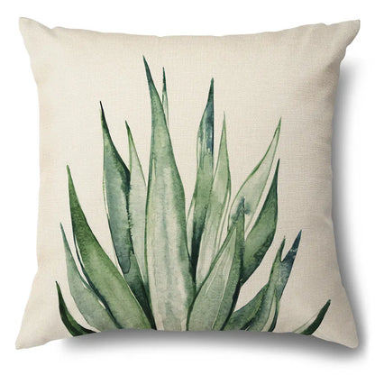 DecorBites™ Green Leaves Decorative Pillow Case - Simple Style Cotton Linen Sofa Cushion Cover