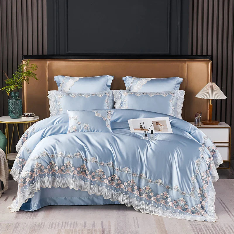Decorbites™ Spitze Seiden-Baumwoll-Luxus-Französisches-Brautbettwäsche-Set für schicke Prinzessinnen-Schlafzimmer