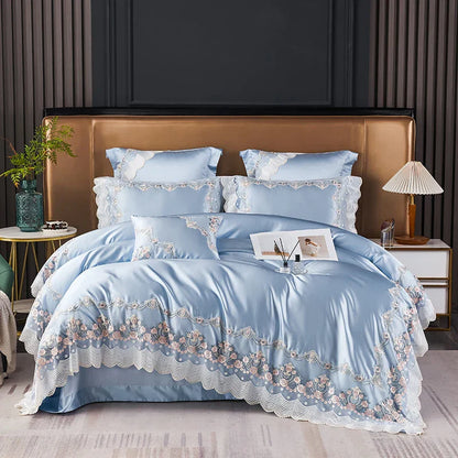 Decorbites™ Spitze Seiden-Baumwoll-Luxus-Französisches-Brautbettwäsche-Set für schicke Prinzessinnen-Schlafzimmer