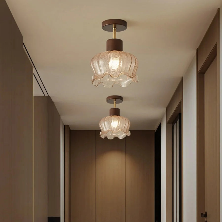 Decorbites™ Bernsteinglas-Holz-LED-Deckenleuchte für modernes Wohnzimmer.