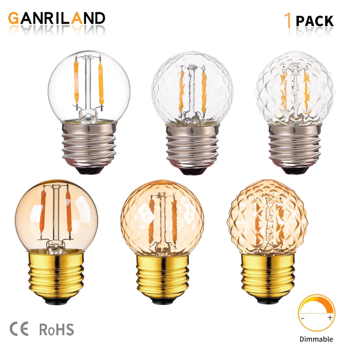 Decorbites™ G40 Globus-LED-Filament-Birnen dimmbar Vintage warmweiß E27 dekorativ Mini 1W
