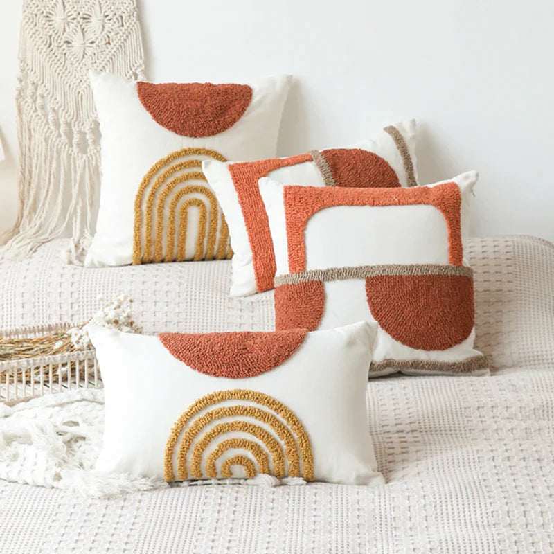 Decorbites™ Gematrisches Tufted Kissenbezug in verbranntem Orange Halbkreis für das Wohnzimmer