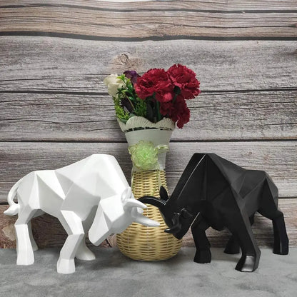 DecorBites™ Geometric Bull Sculpture: Modern Abstract Cattle Figurine for Home Decor