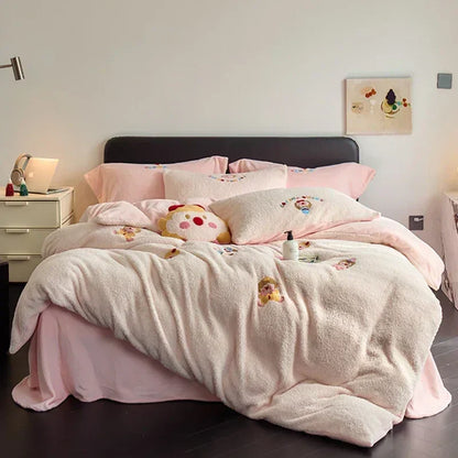 Decorbites™ Vollmatt Ant-Velours Winterbettwäsche-Set für Queensize-Bett Wärme Flauschige Decke