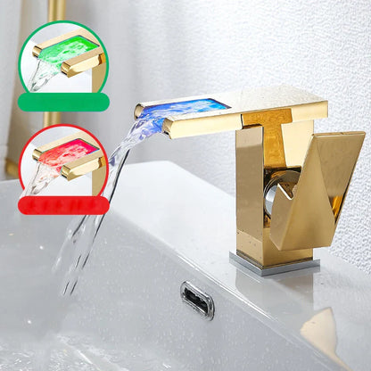 Decorbites™ LED-Wasserfall-Waschtischarmatur Messing Temperaturfarben-Wechsel Mischbatterie