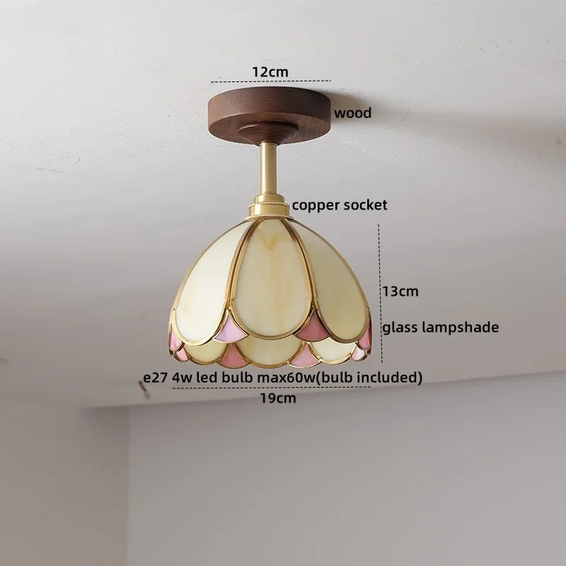 Nordic Glass Wood Ceiling Light For Foyer