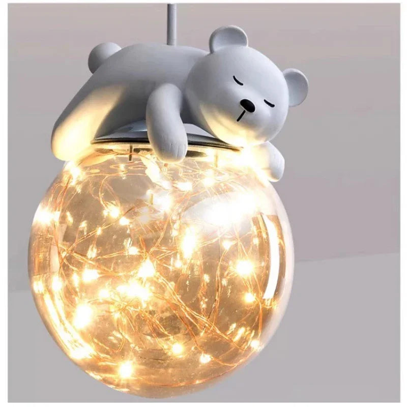 Decorbites™ Glas-Kinderzimmer-Leuchter: Weißer Bären-Hasen-Lampen für modernes Baby-Jungen- und Mädchen-Schlafzimmer