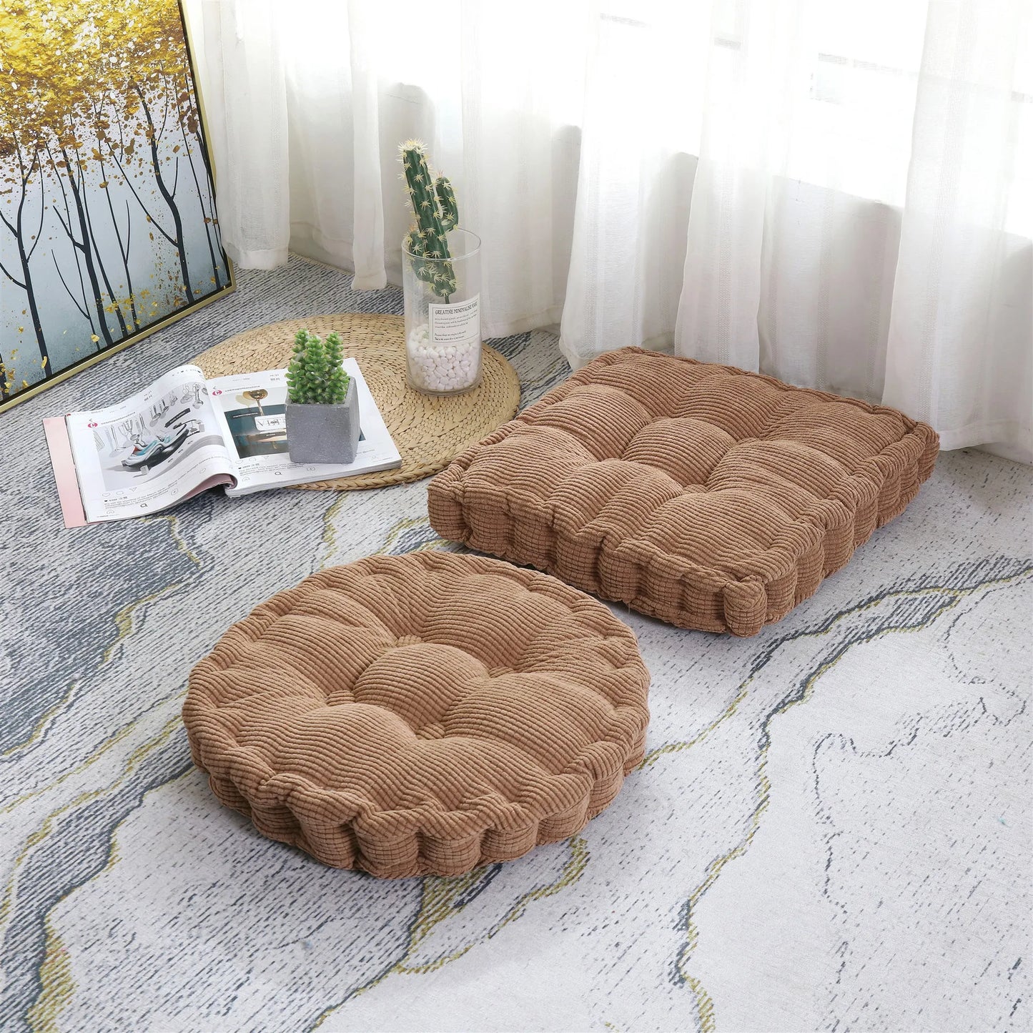 Decorbites™ Samt-Kord Cord-Sitzkissen mit Knopfmuster für Boden im Innenbereich Wohnzimmer Balkon Meditation