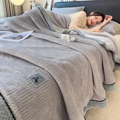 DecorBites™ Cozy Striped Knitted Velvet Blanket