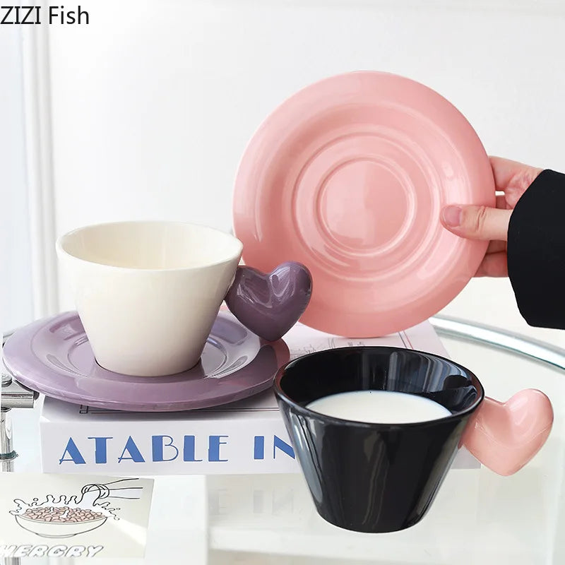 DecorBites™ Heart Shape Porcelain Lovers Mug Set Dining Coffee Cup Tea Saucer Juice Cup