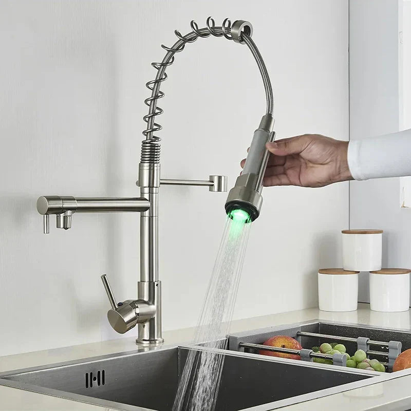 Brushed Nickel Kitchen Faucet Pull-Down Swivel