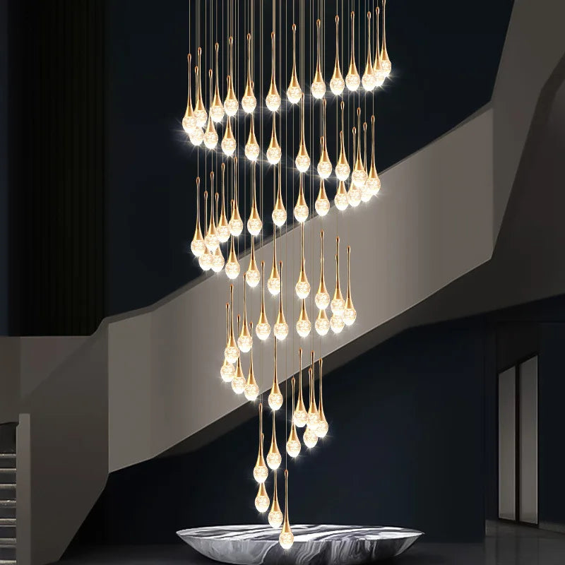 DecorBites™ Crystal LED Staircase Chandelier - Luxe Lighting for Hotel, Living Room, & Lobby