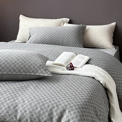 Decorbites™ Leinen-Baumwoll-Jakard-Bettwäsche-Set mit Steppdecke, Laken und Kissenbezügen