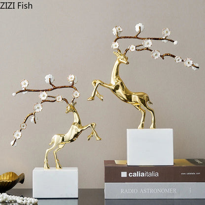 Decorbites™ Geweih-Statue des Hirsches - Emaille-Skulptur eines Sikahirsches zur Raumausstattung