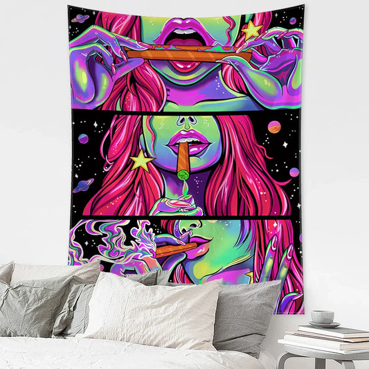 Decorbites™ Grünes Stern-Mädchen-Wandbehang Psychedelisches Wohnraum-Dekorationselement