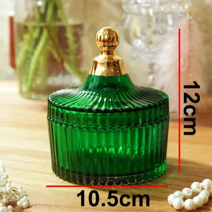 Decorbites™ Grünes gestreiftes Glasgefäß mit Deckel, Aufbewahrungsgefäß für kleine Gegenstände und Schmuck