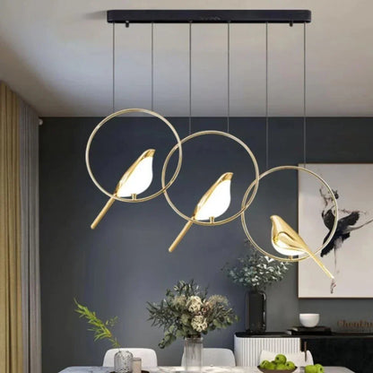 Decorbites™ Goldene Elster-Vogel-Deckenleuchter | Moderne LED-Ringlampe für Esszimmer & Dekoration