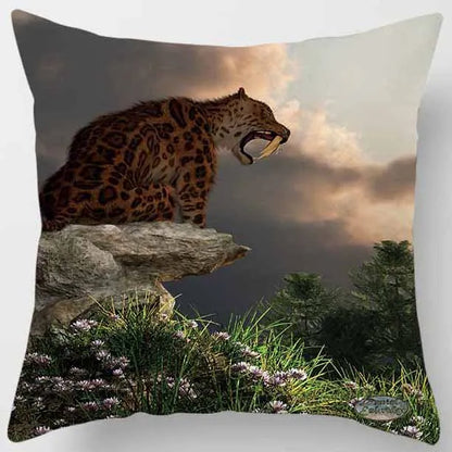 DecorBites™ Animals World Tiger Lion Pillow Case for Cute Home Decor in Sofa Living Room