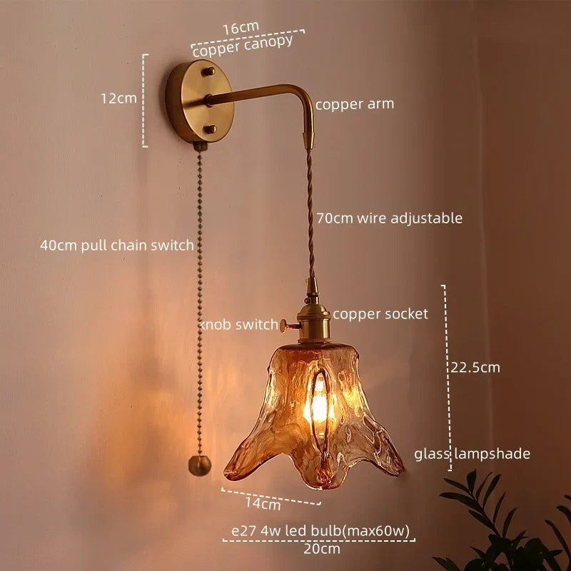 Decorbites™ Japanischer Stil LED Wandlampen Wohnzimmer Couch Balkon Treppenlicht Kupfer Glas