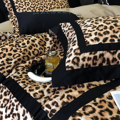 Decorbites™ Leopard-Muster Lyocell-Baumwoll-Bettwäsche-Set, Luxus-Daunenbezug, Laken & Kissenbezüge