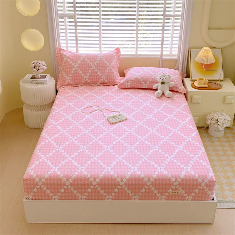 DecorBites™ Cotton Striped Fitted Bed Sheet for Queen Double Mattress Cover