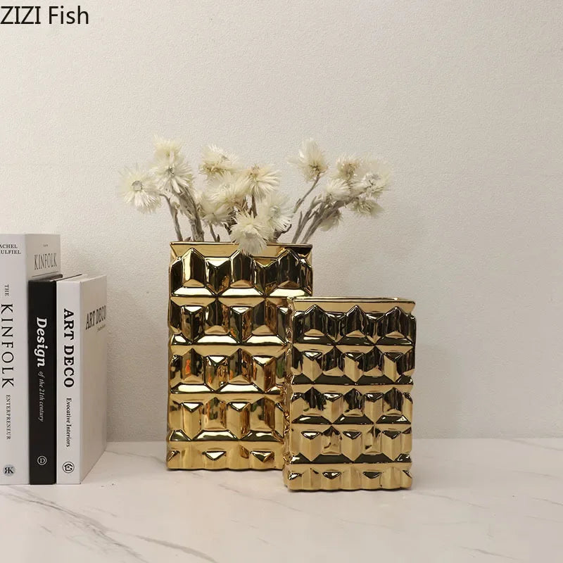 Gold Ceramic Square Vase