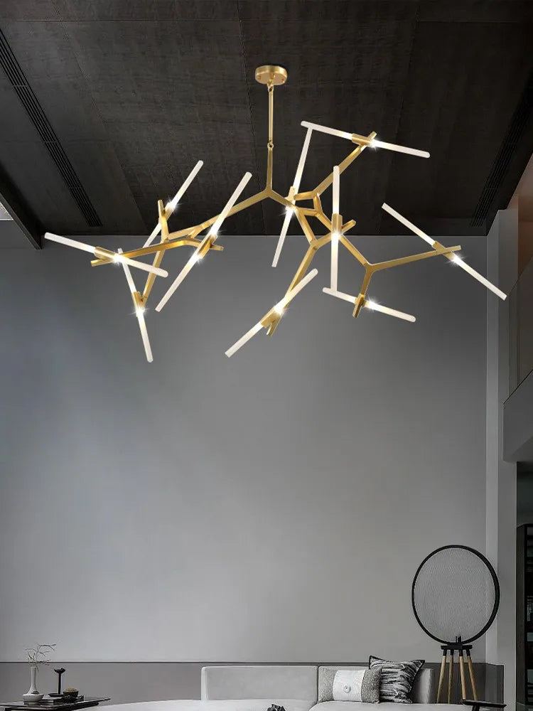 Gold Branch LED Chandelier For Staircase