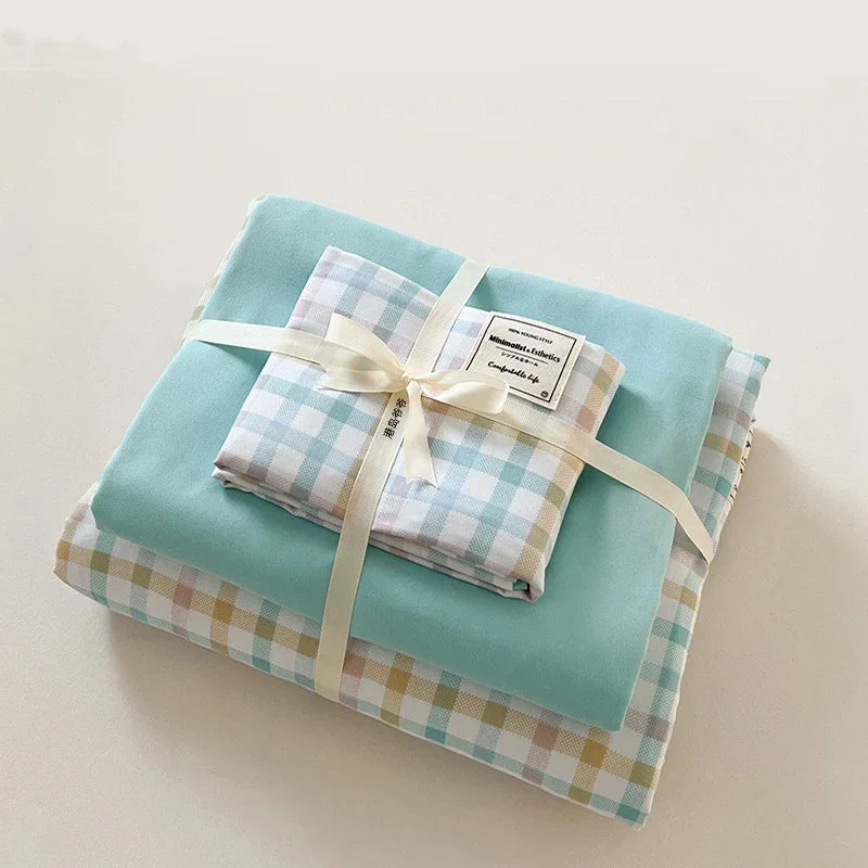 Cotton Grid Print Bed Set
