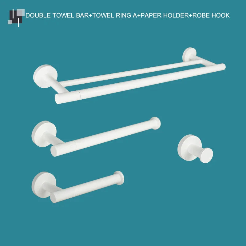 DecorBites™ Bathroom Accessory Set: Towel Rack, Toilet Brush, Paper Holder, Toothbrush Holder, Soap Tray