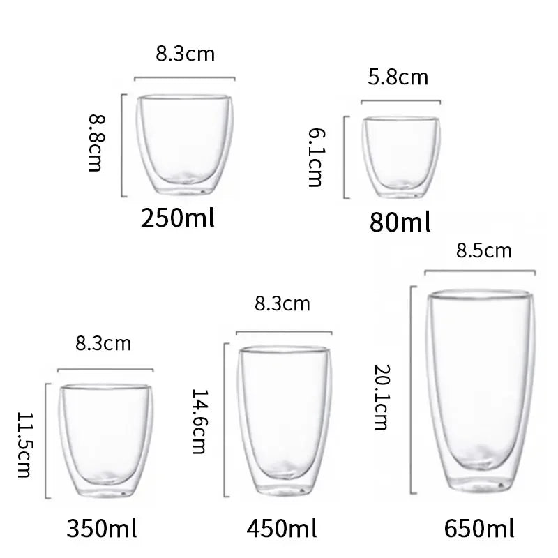 Decorbites™ Doppeltwandige Glas-Kaffeetassen – Isolierte Espressoglasbecher für Cappuccino, Latte, Tee und Milch