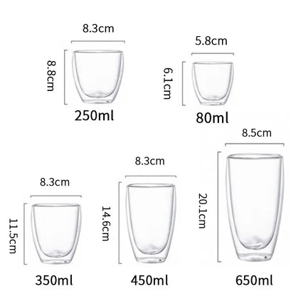 Decorbites™ Doppeltwandige Glas-Kaffeetassen – Isolierte Espressoglasbecher für Cappuccino, Latte, Tee und Milch