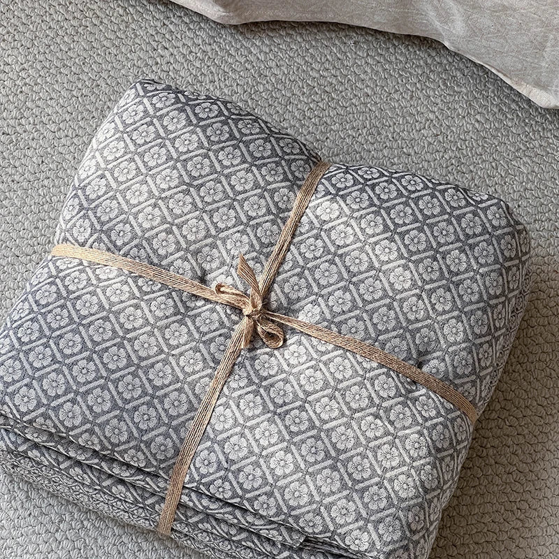 Decorbites™ Leinen-Baumwoll-Jakard-Bettwäsche-Set mit Steppdecke, Laken und Kissenbezügen