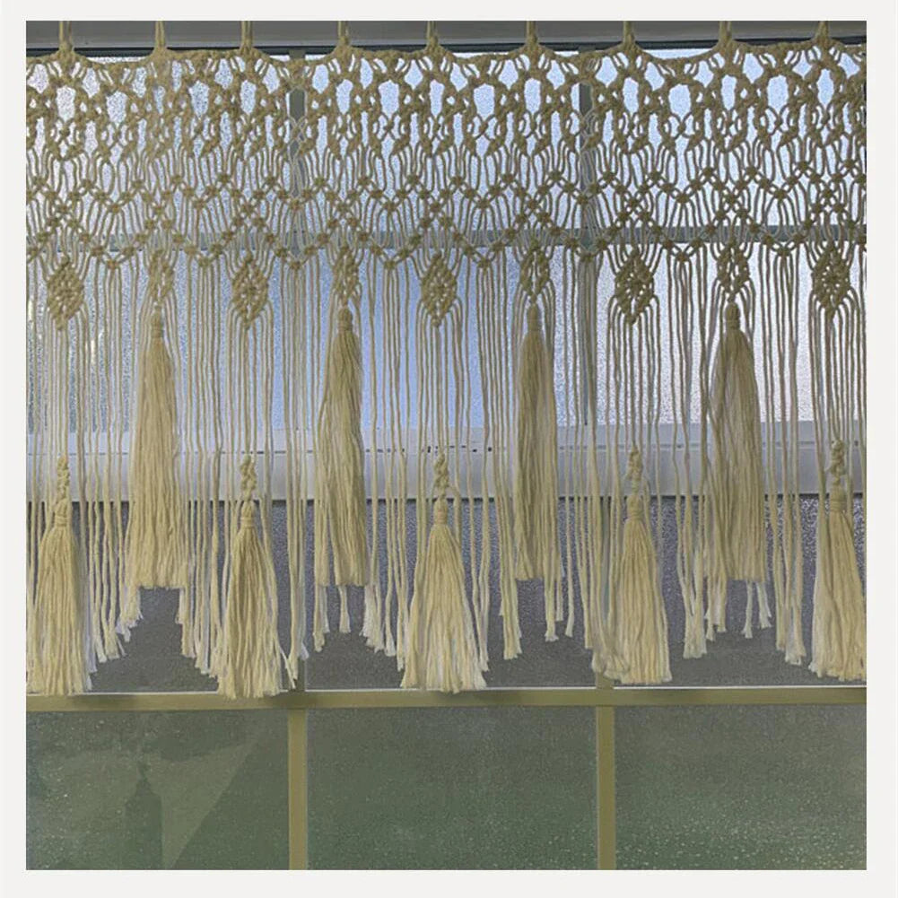 DecorBites™ Handwoven Macrame Window Curtain Tapestry with Tassels