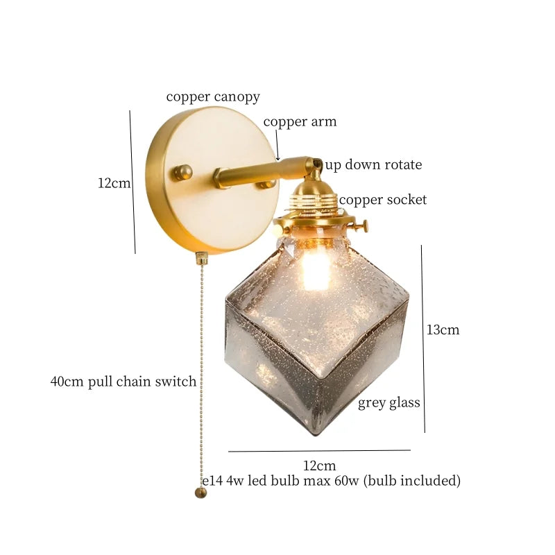 Decorbites™ Graue Glas LED Wandlampe Schlafzimmer Wohnzimmer Loft Modern Kupfer Wandlampe
