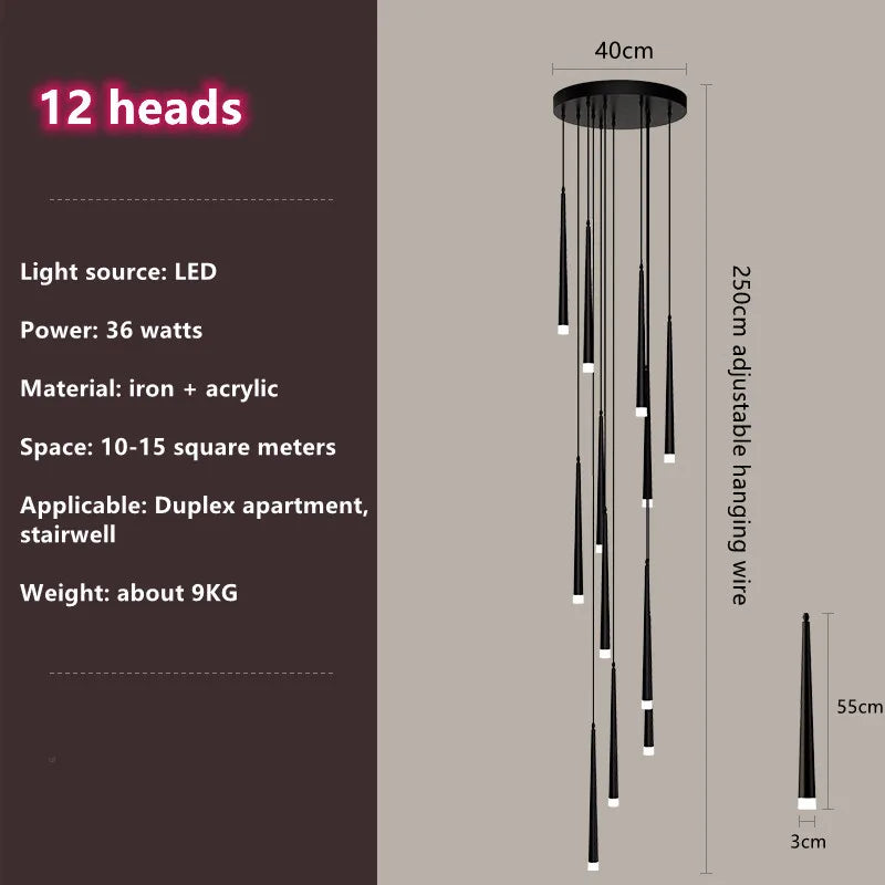 Decorbites™ Loft Schwarz LED Treppenleuchter für modernes Wohnzimmer und Restaurant