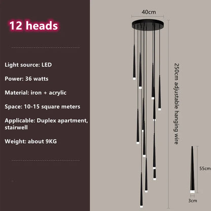 Decorbites™ Loft Schwarz LED Treppenleuchter für modernes Wohnzimmer und Restaurant