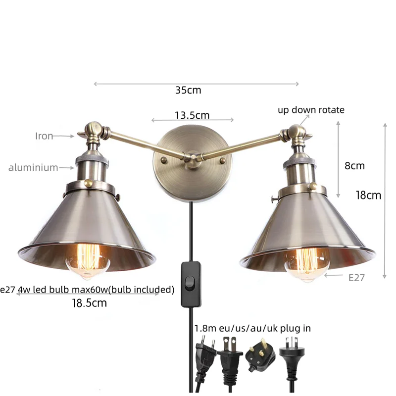 Decorbites™ Industrielles Vintage-LED-Wandleuchte mit doppelten Köpfen für verstellbares Kaffeelesen