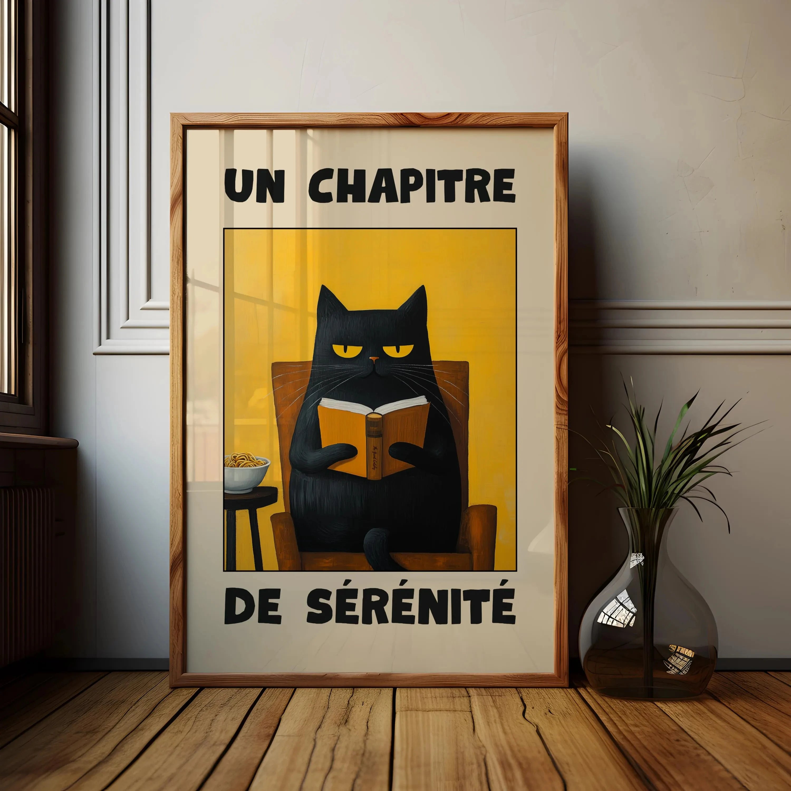 1pc Frameless Black Cat Breakfast Art Poster Retro Style Bonjour Canvas Painting for Dining Room or Bedroom Wall  Art Decoration