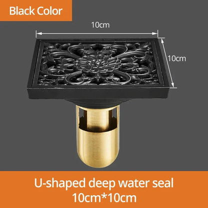 Decorbites™ Schwarze Messing Duschraster Ablauf Abdeckung Boden Quadratisch Kunstvoll Geschnitztes Gitter Becken SY-073R