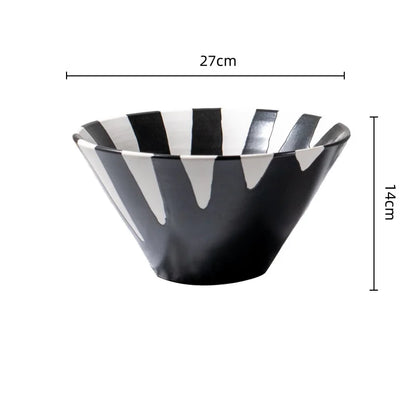 Decorbites™ Schwarzes Karo Geometrisches Gestreiftes Keramikvasen - Handgefertigter Blumenarrangement-Topf