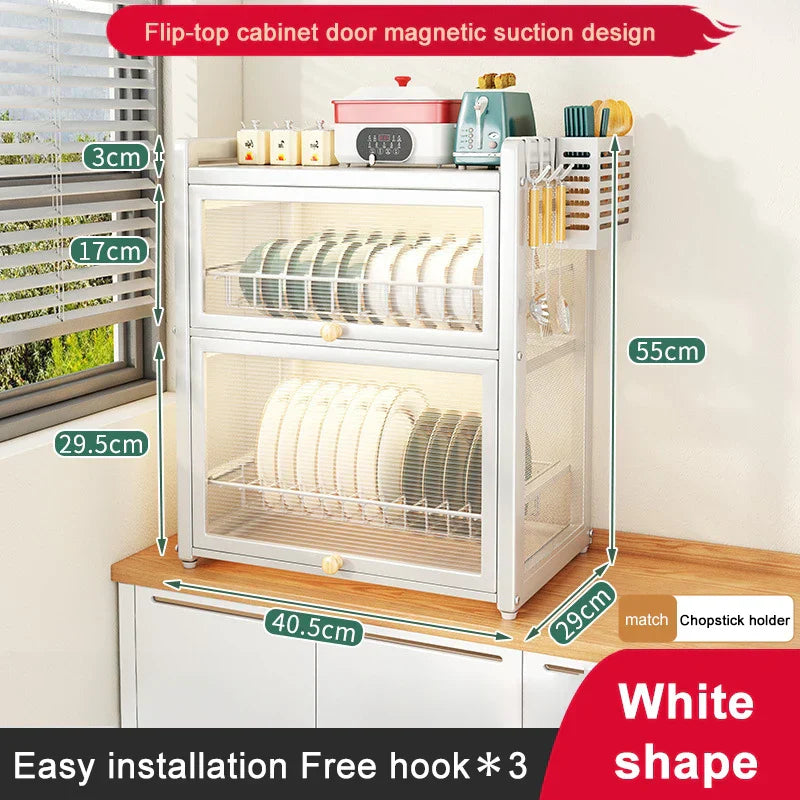DecorBites™ Double-layer Kitchen Dish Drying Rack with Chopstick Cage and Tableware Basket