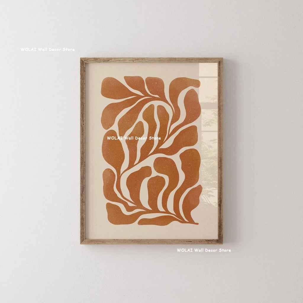 Abstract Moody Plant Art Canvas Print Mid-century Modern Beige Black Floral Line Wall Art Posters for Living Room Home Decor