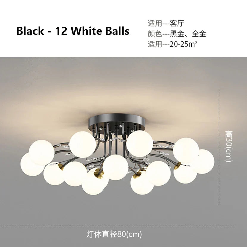 Decorbites™ Glas-Blase-Kugel-Kristall-LED-Deckenleuchte – Schwarzgoldene Ästhetik-Dekoration