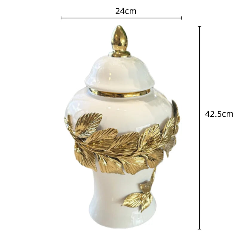 Decorbites™ Goldene Blätter Keramik Blumentopf mit handgeprägten Blumen für Blumenarrangements
