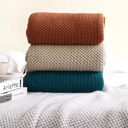 Decorbites™ Gemütliche Nordische Strick-Sofadecke mit Troddeln & Fleece-Wurfdecke