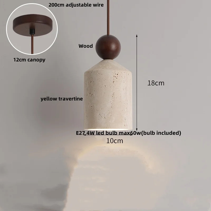 Travertine Globe Pendant Light With White Glass