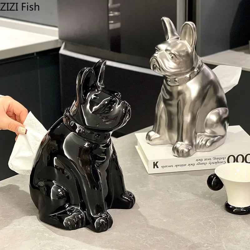Decorbites™ Französische Bulldogge Keramik-Tissue-Box - Kreative Schreibtisch-Dekoration für Zuhause und Büro