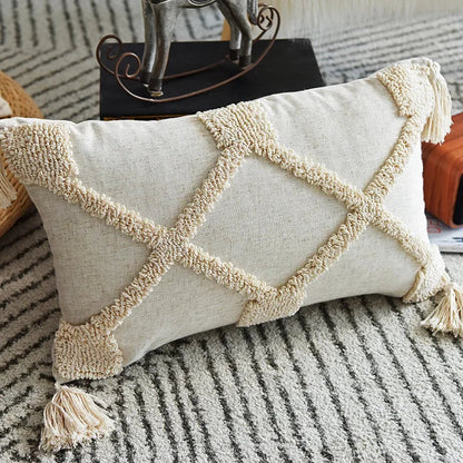 DecorBites™ Lace Tassel Cushion Tufted Sofa Pillowcase for Office Chair Pad
